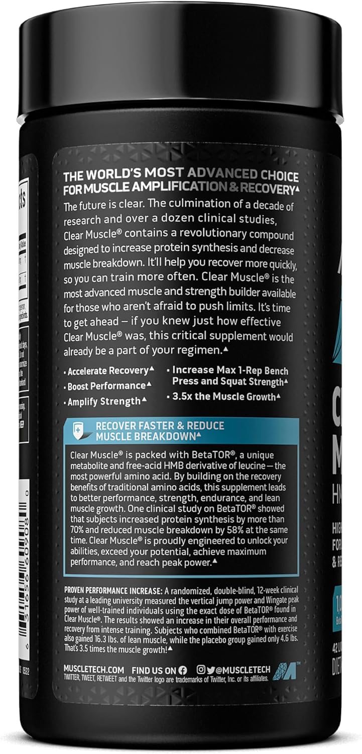 Muscletech HMB Supplements 1000mg, Clear Muscle (84 Liquid Softgels) - Highest Grade HMB for Lean Muscle & Recovery, HMB Free Acid Muscle Supplement, Help Decrease Muscle Breakdown, Packaging May Vary