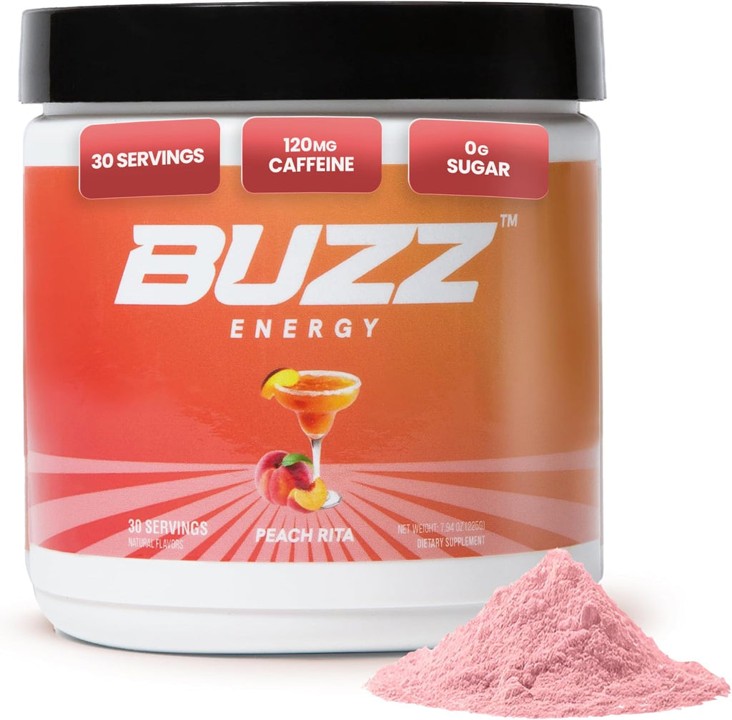 Morning Buzz Energy Drink Powder - Energy Boost Drink Mix - Sugar-Free Energy with Antioxidants - Morning Kickstart and Sports Nutrition Endurance Product - 30 Servings, Peach Rita, 8 Ounces