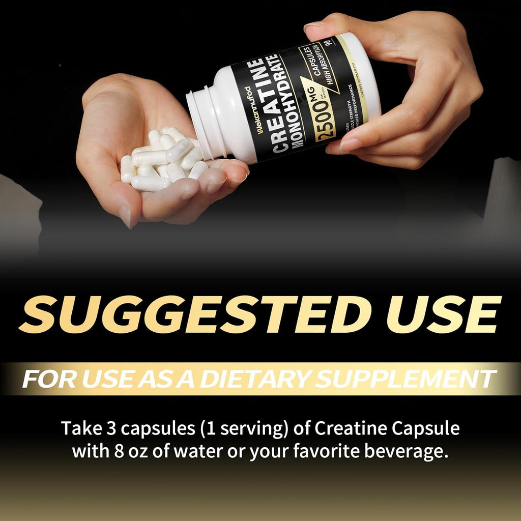Creatine Monohydrate 2500mg, 90 Capsules - Gluten Free, Non-GMO