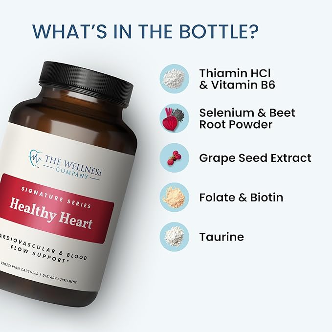 The Wellness Company Healthy Heart - Cardiovascular Strength, Blood Flow, Nitric Oxide Production & Healthy Cholesterol Levels | 60ct (1 Month Supply)
