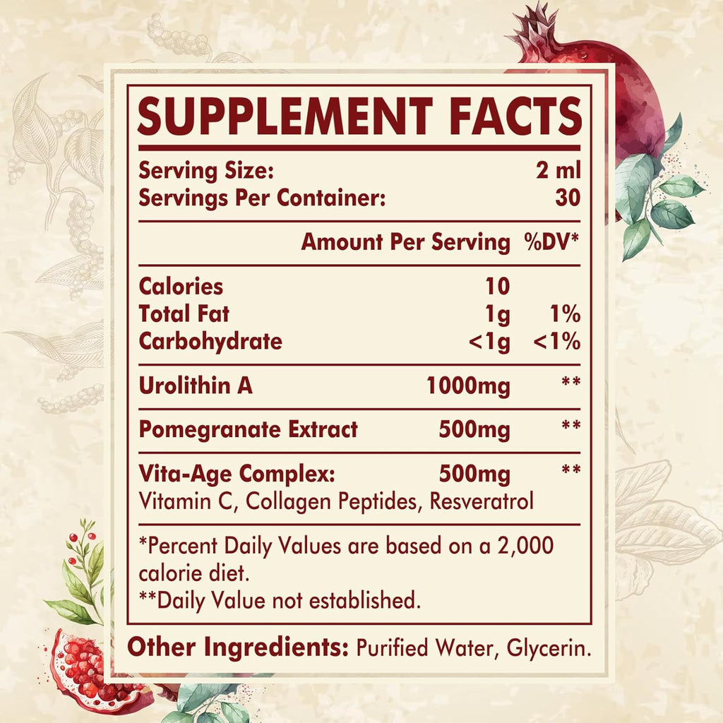 Urolithin A 2000mg Liquid Drops with Pomegranate Extract, Vita-Age Complex, High Bioavailability (2 Pack)