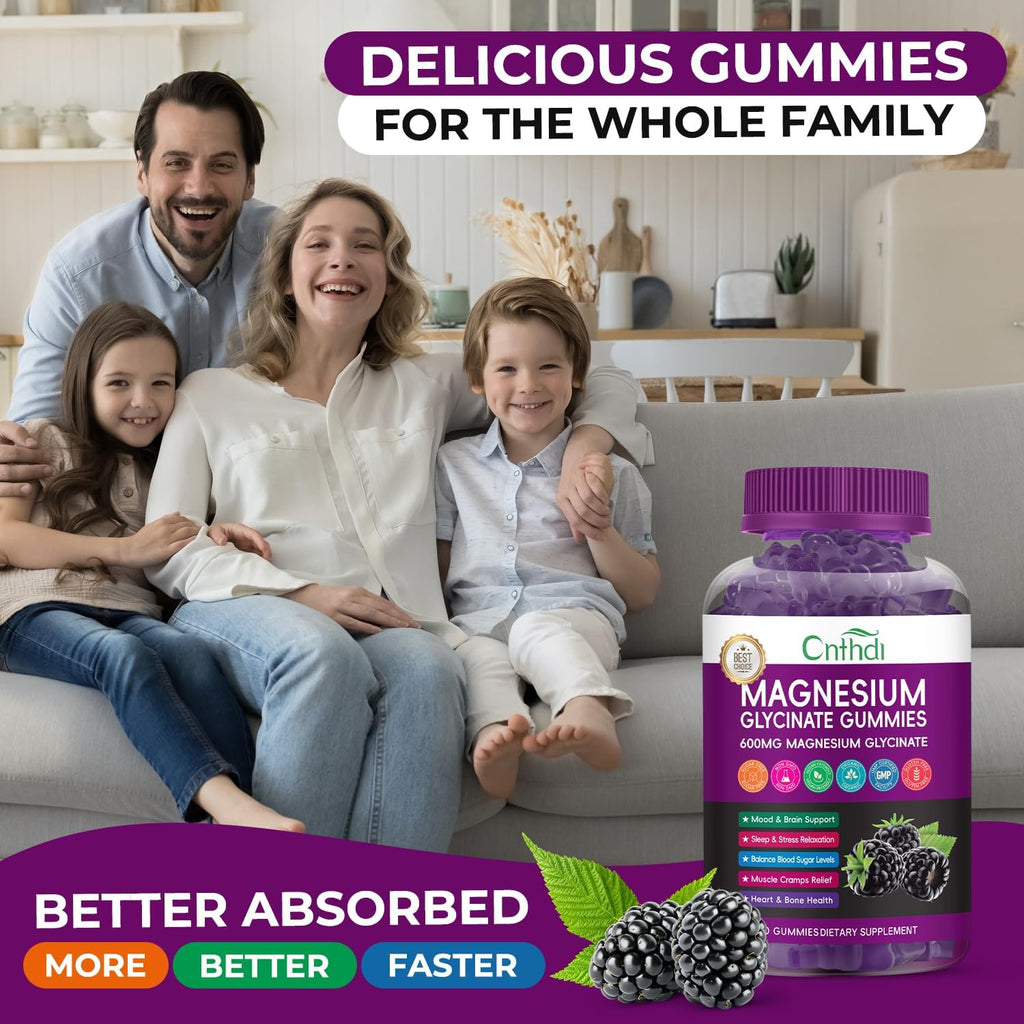 Magnesium Glycinate Gummies for Adults, High Absorption Vitamin Manganese Gummies with L-Threonate, Calcium, B6, D3, Sugar Free Chews, Relaxation, Stress Relief, Night Rest