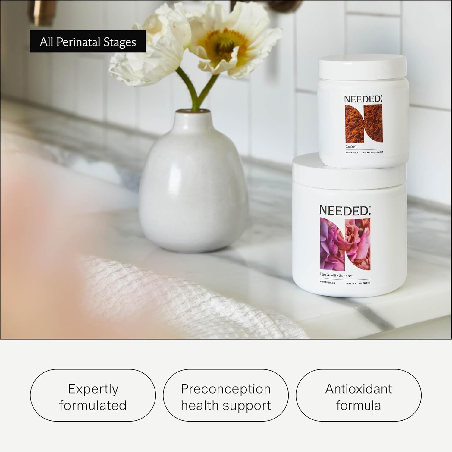 Needed. Egg Quality Support - Optimally Formulated Antioxidants Supplement for Egg Quality - Fertility Support - Fertility Supplement for Women - 60 Capsules - 30 Day Supply