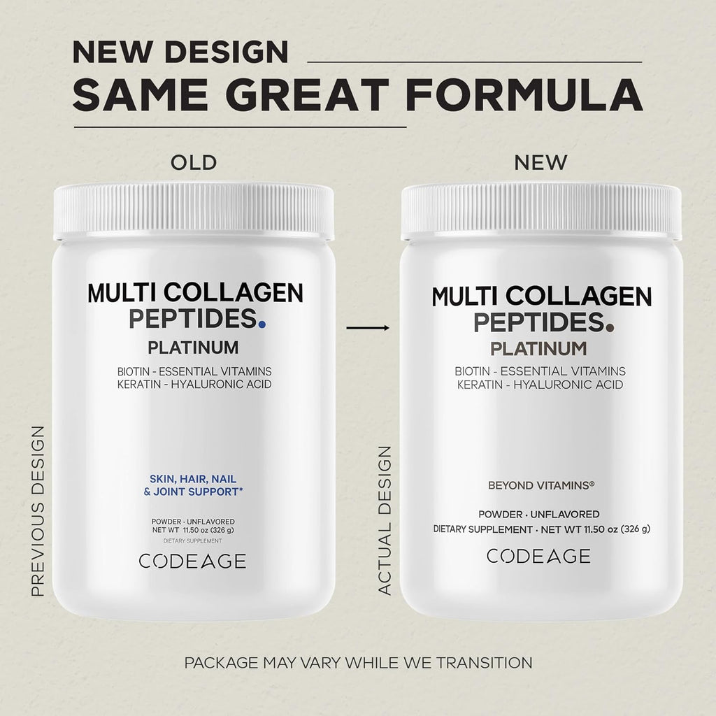 Codeage Multi Collagen for Women & Men Biotin 10000mcg Keratin, Protein Powder Vitamin C B6 D3, Hyaluronic Acid, Niacin - Hydrolyzed Collagen Coffee Creamer 5 Types - Unflavored - Non-GMO - 11.5oz
