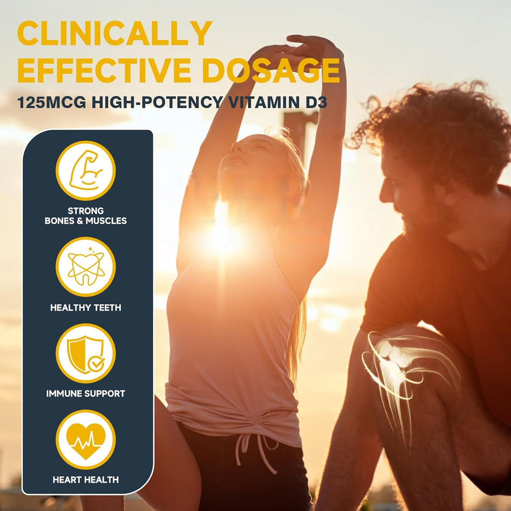 DRFOSTER Vitamin D3 K2 – High-Potency 125mcg D3 (5000IU) & 100mcg K2 (MK7) – Bone Strength, Heart & Immune Support – Enhanced with Zinc, Boron & MCT – 120 Capsules, Non-GMO, Gluten-Free