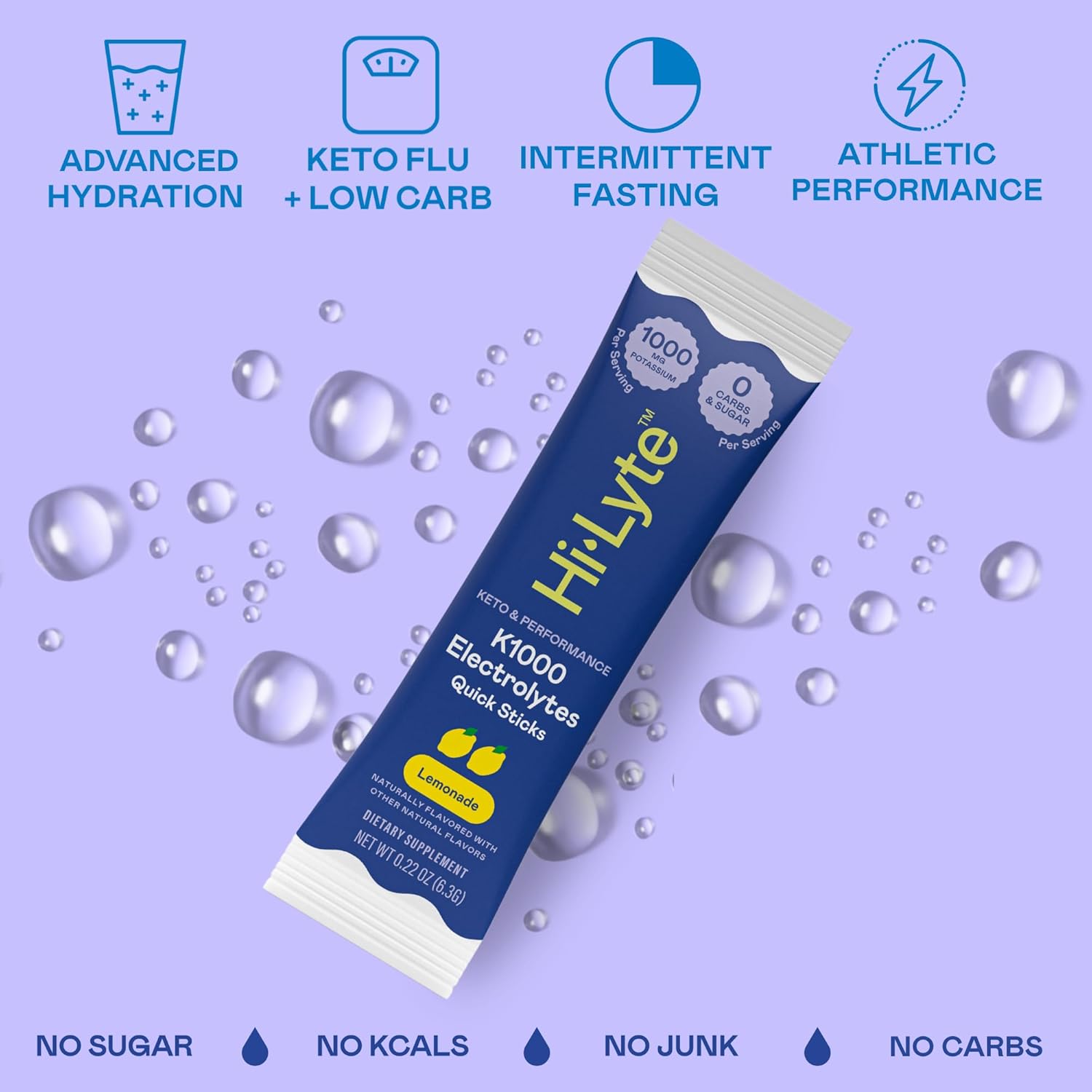 Hi-Lyte K1000 Electrolytes Sticks Lemonade Keto & Performance, 30 Servings