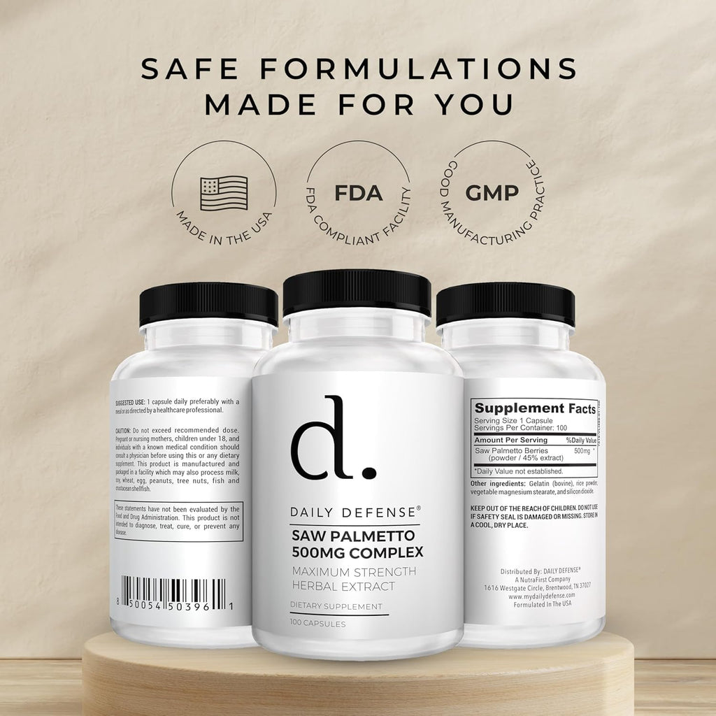 Saw Palmetto (3-Pack) 300 Caps Prostate Health Supplement - Hair Growth for Men & Women - Support to Help Maintain Normal Urination Frequency & Natural DHT Blocker to Help Prevent Hair Loss 500Mgs
