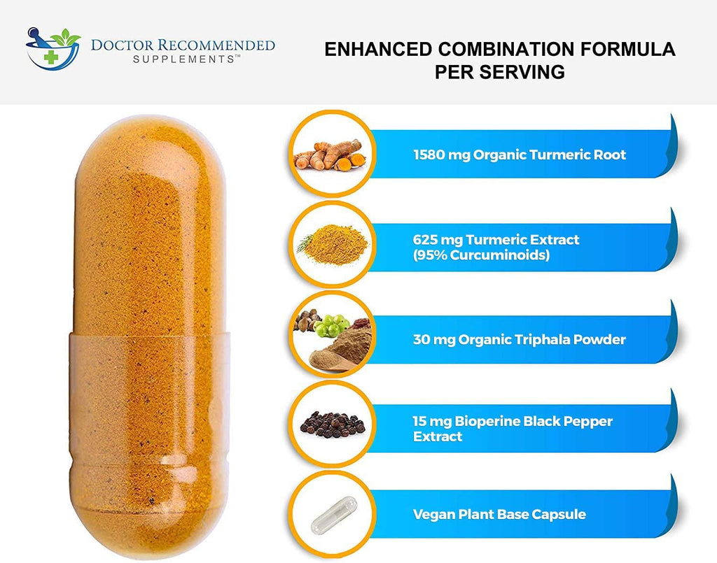 Turmeric Curcumin Supplement - 2250mg/d - Veggie Caps - 95% Curcuminoids with Black Pepper Extract (Bioperine) - 750mg Capsules - 100% Organic - Most Powerful Turmeric (Pack of 3)