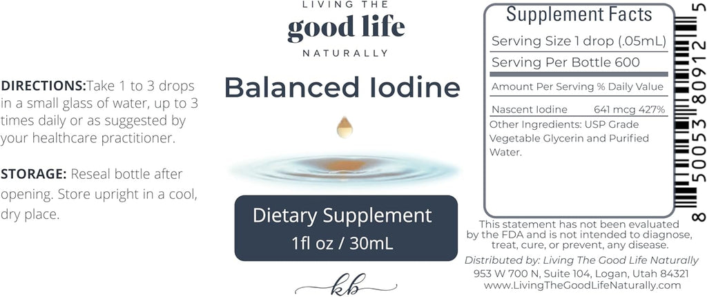 Balanced Nascent Liquid Iodine Drops: Natural Mood, & Immune Support Supplement for Energy and Fatigue, Glycerin-Based Solution for Gentle Absorption
