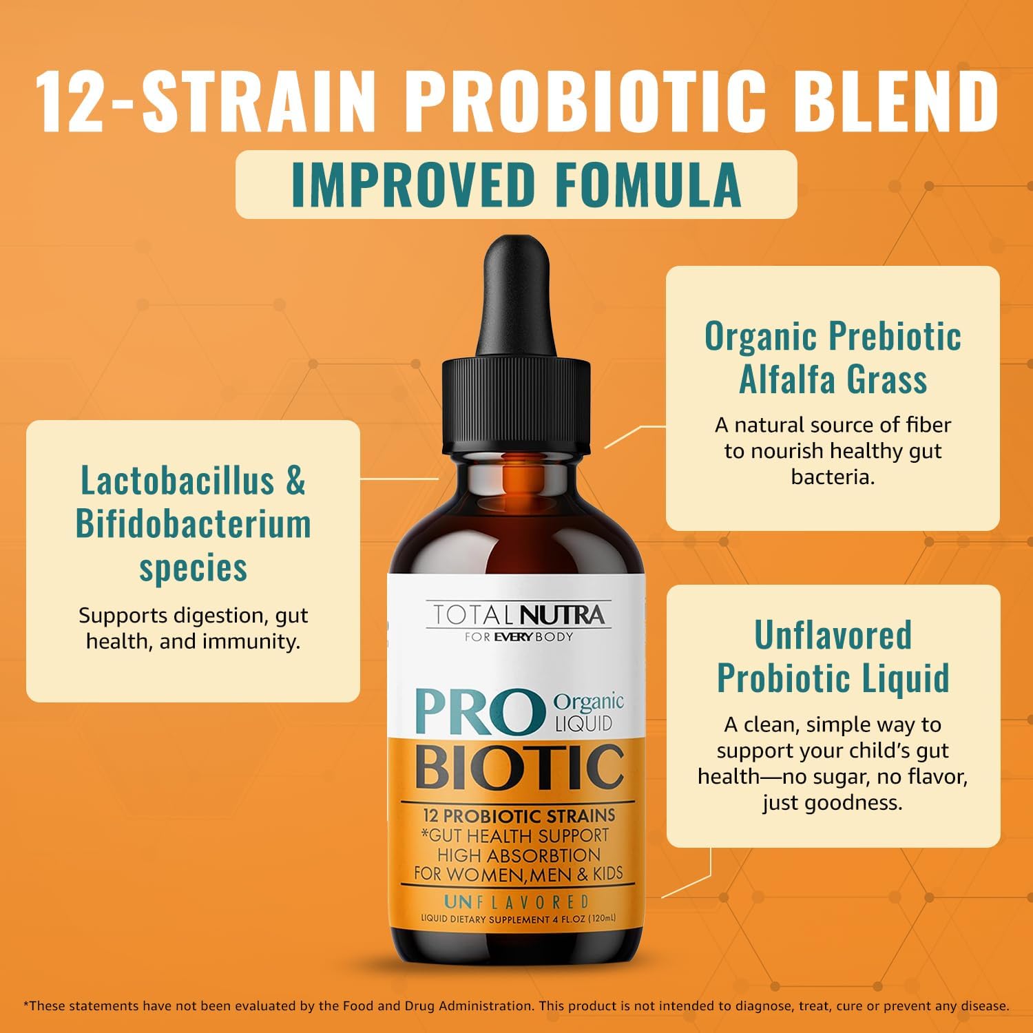 Liquid Probiotic for Women, Men, Kids, Toddler Probiotic: USDA Organic Probiotics, Vegan Probiotic Liquid & Alfalfa Blend + Acidophilus for Gut Health, Dairy Gluten Sugar Free, Non-GMO Oral Probiotics