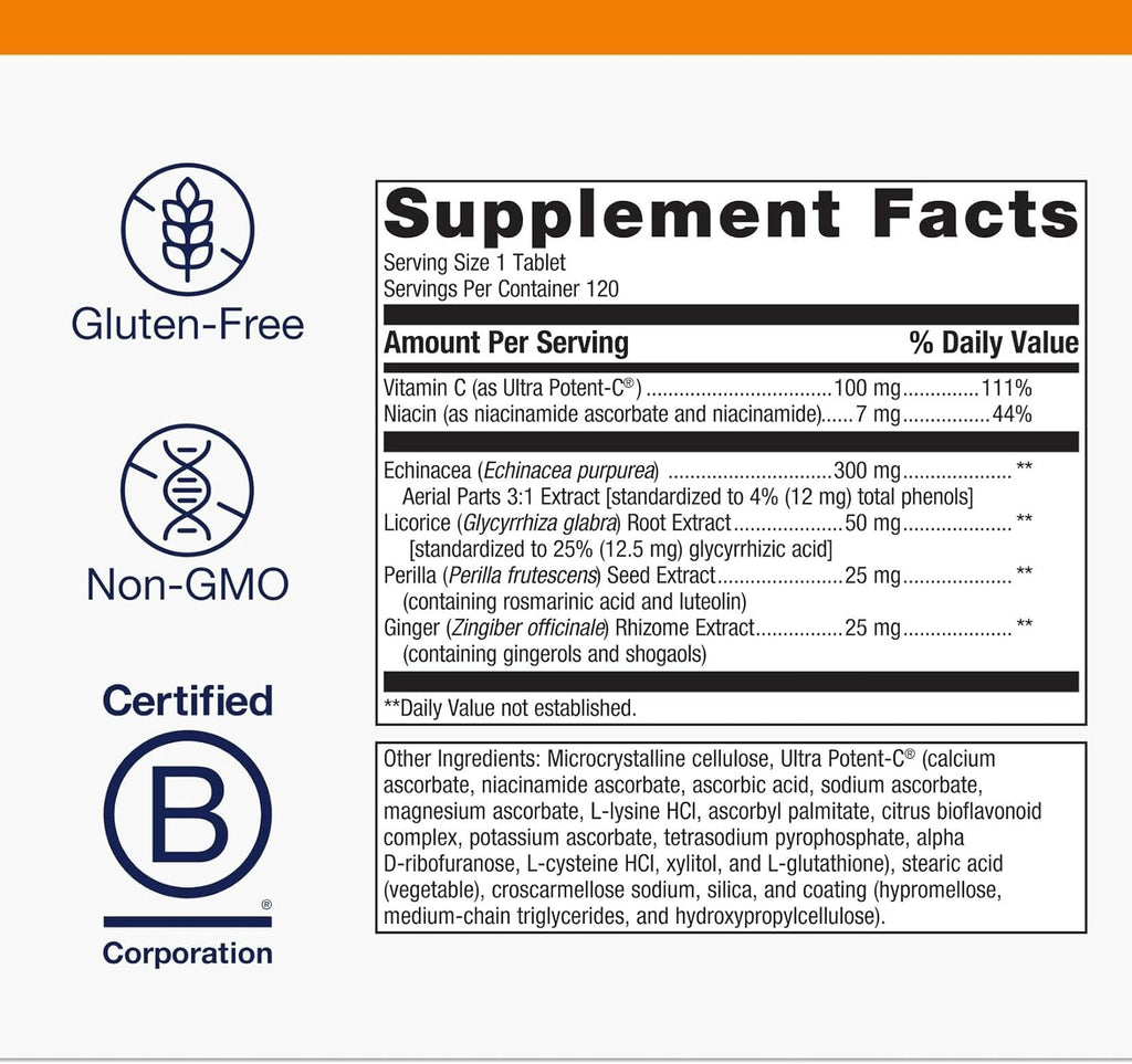Metagenics Echinacea Synergy - Herbal Immune Support with Echinacea, Perilla Seed, Licorice, Ginger & Vitamin C - Supports Respiratory & Allergy Relief - Vegetarian - cGMP Certified - 120 Tablets