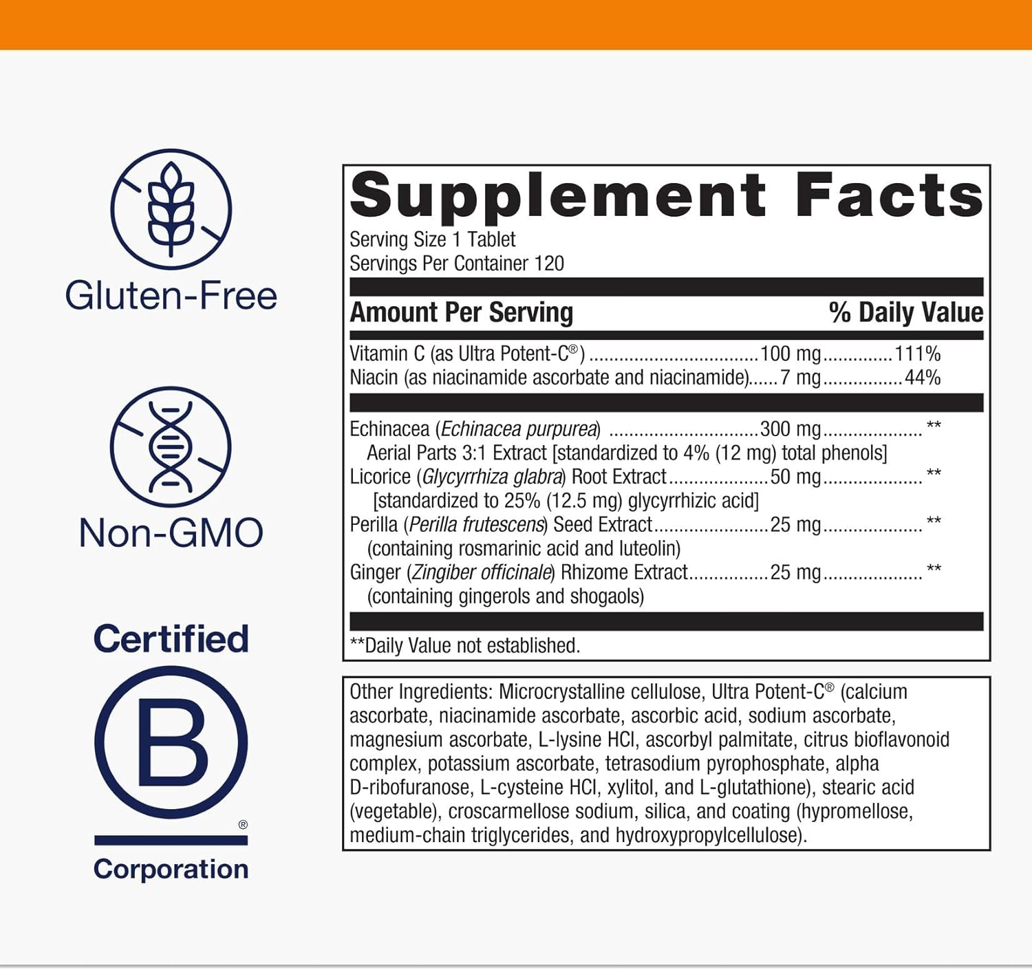 Metagenics Echinacea Synergy - Herbal Immune Support with Echinacea, Perilla Seed, Licorice, Ginger & Vitamin C - Supports Respiratory & Allergy Relief - Vegetarian - cGMP Certified - 120 Tablets