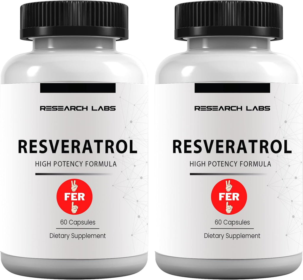 Research Labs 2X Potency Micronized Resveratrol Supplement 2 Fer 1 Ad - 1200mg Per 2 Capsules, 120 Total - Potent Antioxidants Supplement, Trans Resveratrol for Heart Health