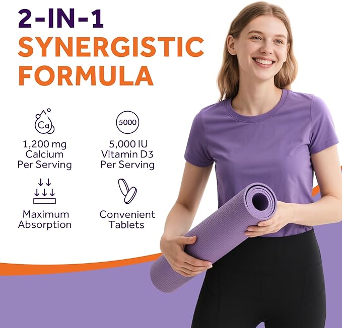 Doctor's Recipes Calcium 1200 mg with Vitamin D3, Calcium Supplements for Women & Men, Non-GMO, No Soy, Bone & Immune Support, Calcium Carbonate, Extra Absorption, 60 Tablets