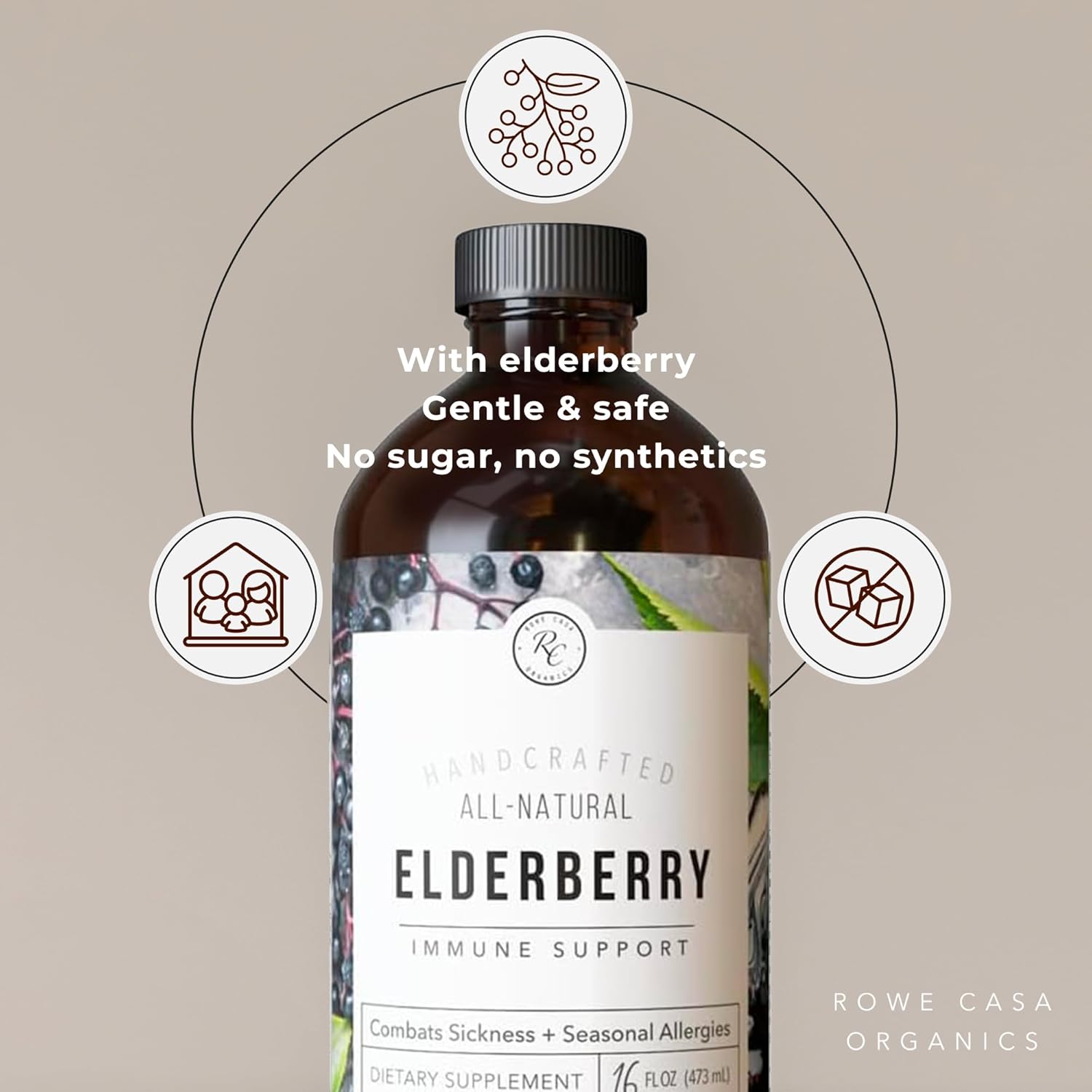 Rowe Casa Organics Elderberry Immune Support with Antioxidants, Zinc, and Vitamin C for Kids and Adults, Organic Elderberry Syrup for Immune Support, 16 Fl Oz