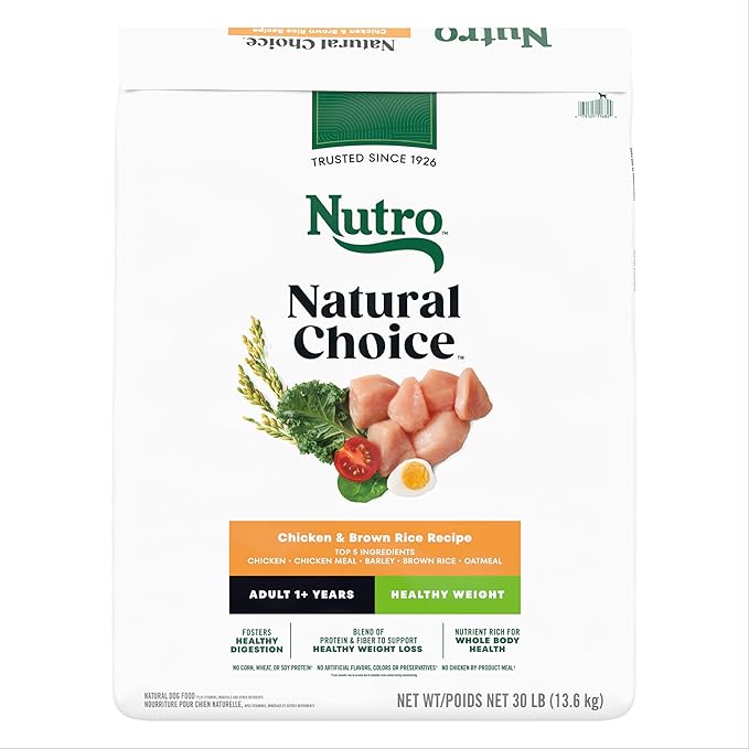 Nutro Natural Choice Adult Healthy Weight Dog Food, Chicken & Brown Rice Recipe, 30 lb. Bag