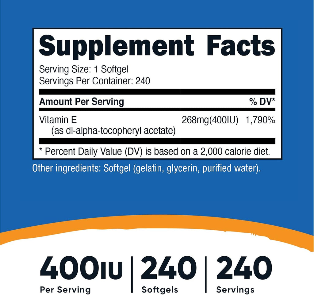 Nutricost Vitamin E 400 IU, 240 Softgel Capsules (2 Bottles)