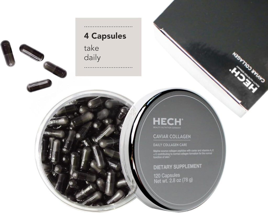 Caviar Collagen Capsules - Beauty Supplement with 2,000 mg Marine Collagen Peptides, Caviar Extract and Vitamin Complex