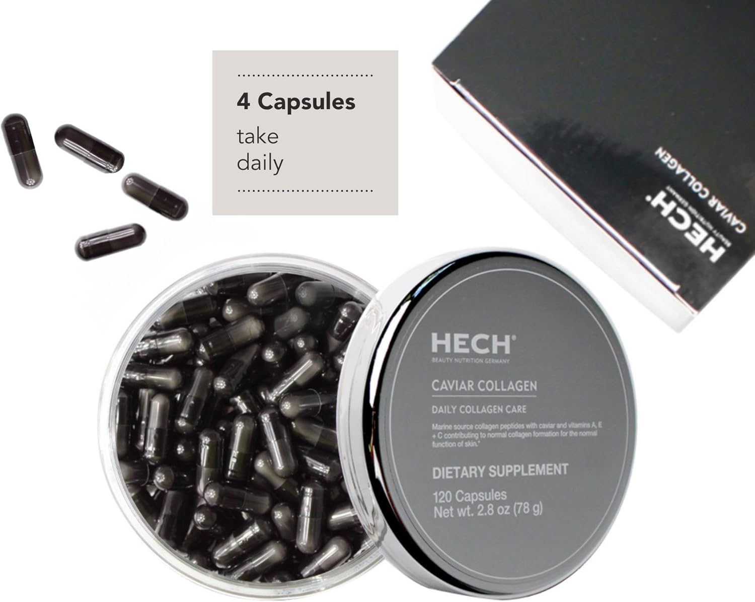 Caviar Collagen Capsules - Beauty Supplement with 2,000 mg Marine Collagen Peptides, Caviar Extract and Vitamin Complex