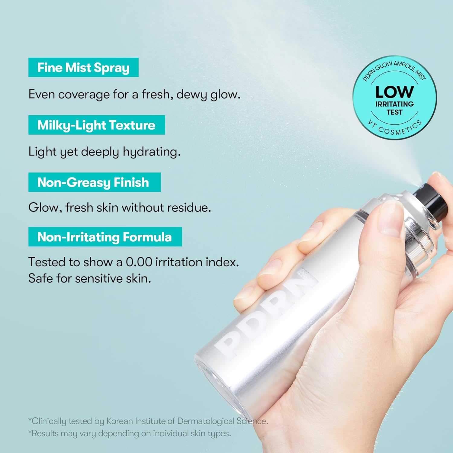 VT COSMETICS PDRN Glow Ampoule, PDRN Facial Mist, Deep Hydration Spray Serum, Vegan Skin Care, Light-weight Face Moisturizer, Plumping Effect, Fragrance-Free, Korean SkinCare (3.38 fl oz / 100 ml)