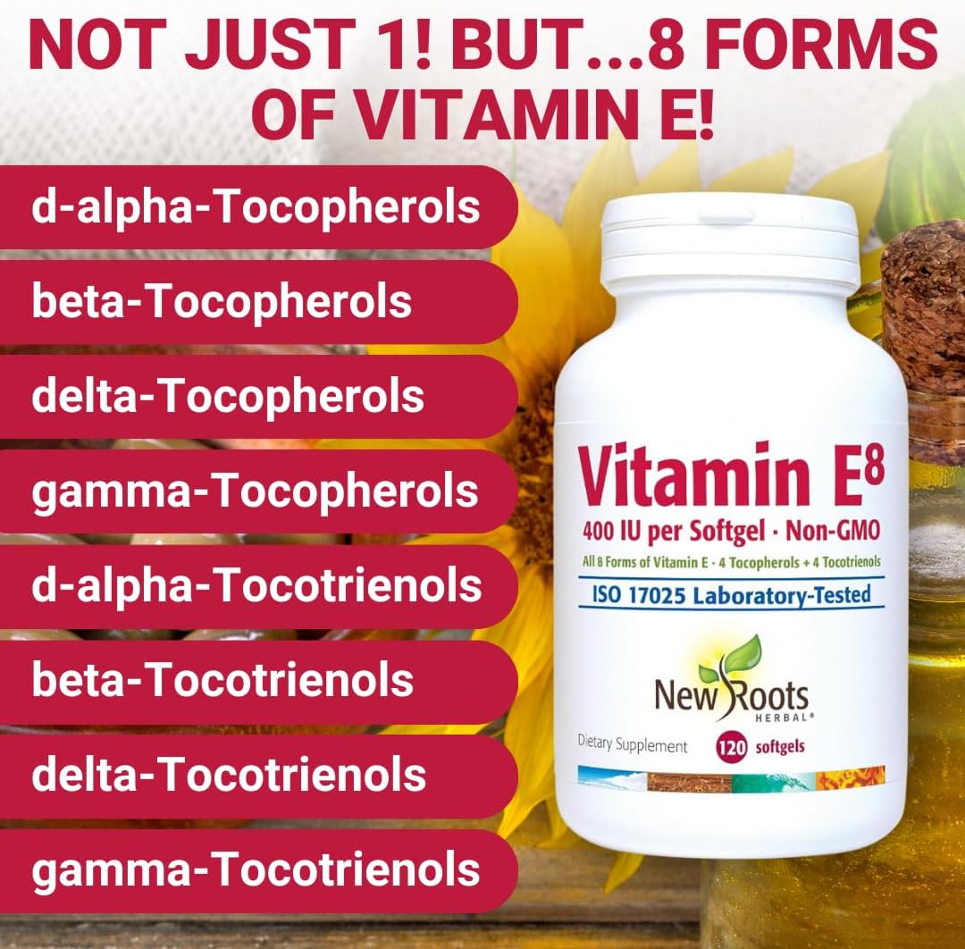 Vitamin E Supplement 400 IU Capsules Organic | All 8 Types of Naturally Sourced Vitamin E for Vision & Brain Support | 4 Tocopherols & 4 Tocotrienols for Men & Women (120 Softgels)
