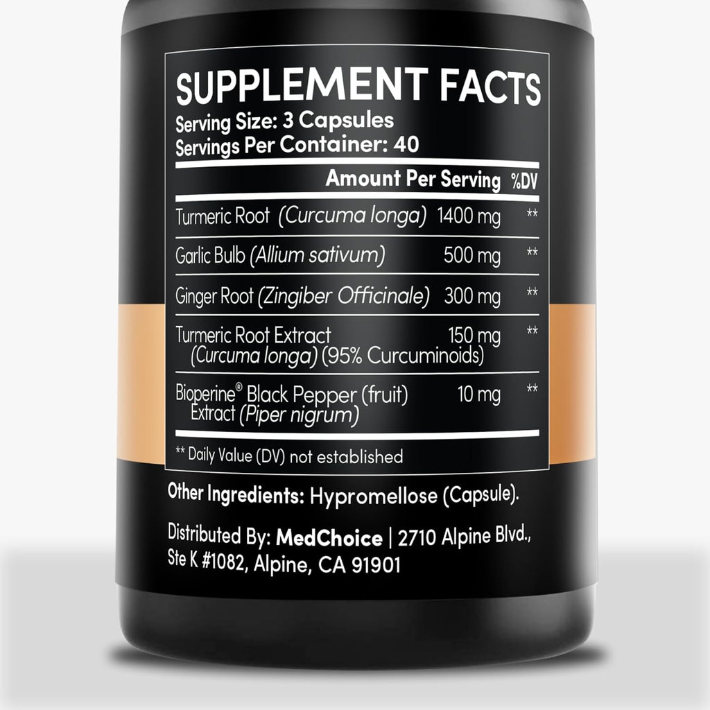 4-in-1 Turmeric and Garlic Supplements with Bioperine 2360 mg Turmeric Ginger Root Capsules with Garlic for Joint, Digestion & Immune Support (120ct, Pack of 4)