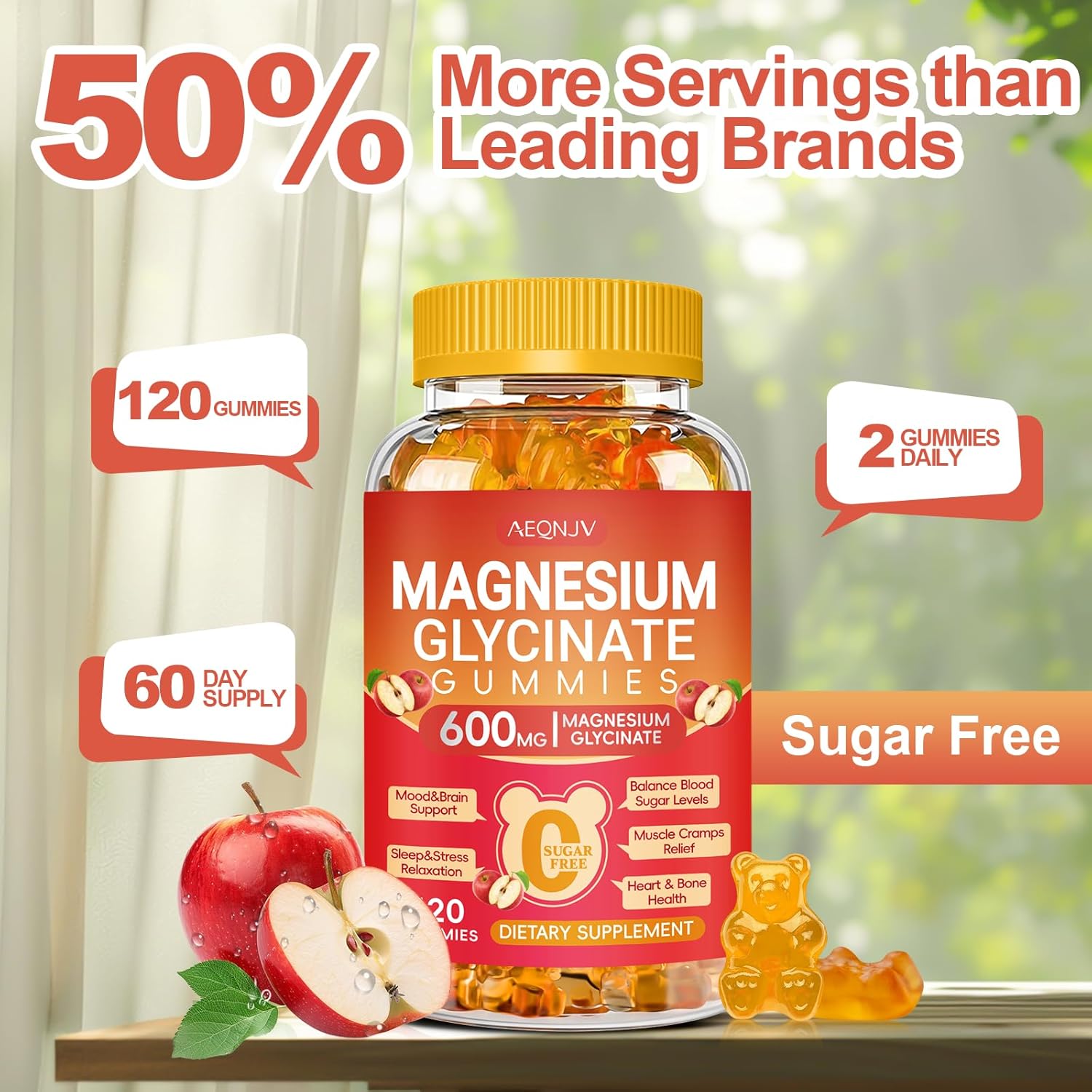 Magnesium Glycinate Gummies 600mg High Absorption, Magnesium Glycinate for Women and Men with Vitamin D, B6, and CoQ10 for Adults & Kids, Magnesium Supplement for Calm Support & Sleep, 120 Count