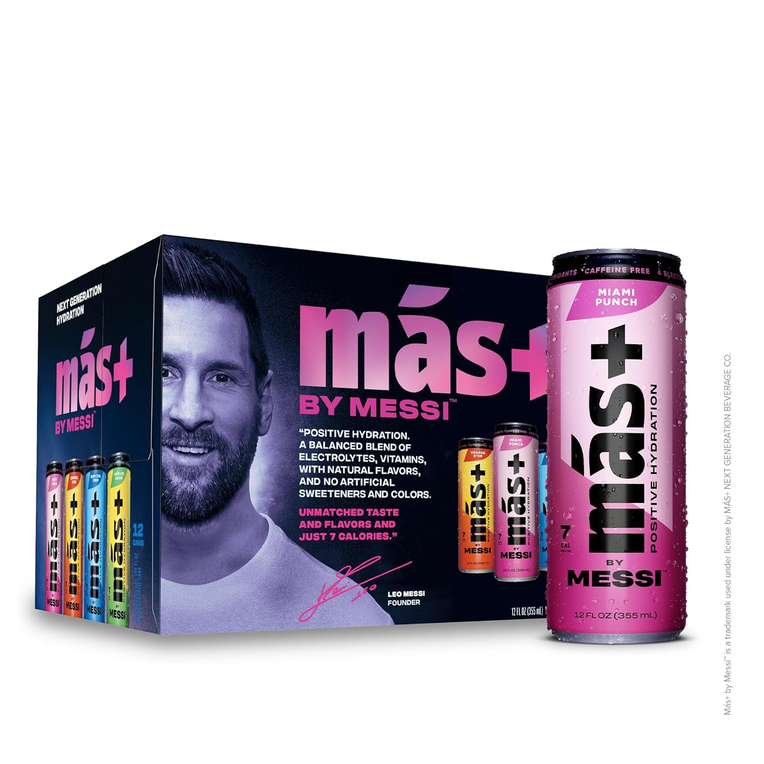 Más+ by Messi 12oz Variety Pack, Sports Drink & Hydration Beverage, Natural Flavors with Vitamins and Electrolytes, No Artificial Sweeteners or Colors, 12-pack