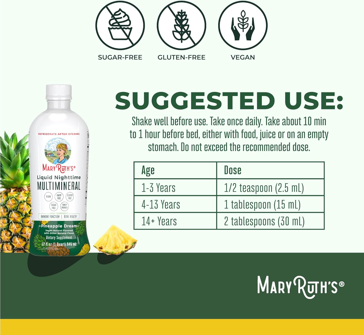 MaryRuth Organics Liquid Nighttime Multimineral | NO Melatonin | Magnesium Citrate | Calcium | Zinc | Vitamin D3| Available in 4 Flavors | Vegan | Sugar Free | Gluten Free | 32 Oz