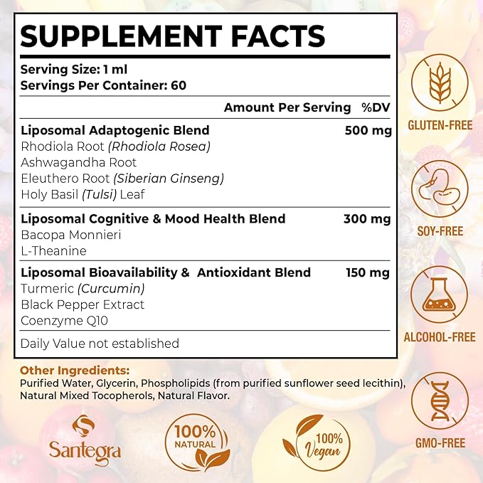 57,000 MG Liposomal Active Rhodiola Rosea Supplement with Ashwagandha, Liquid for High Absorption, Rhodiola Rosea Root Extract Tincture for Energy, Stress, Mood, Vegan, Sugar & Gluten-Free, 120 ml