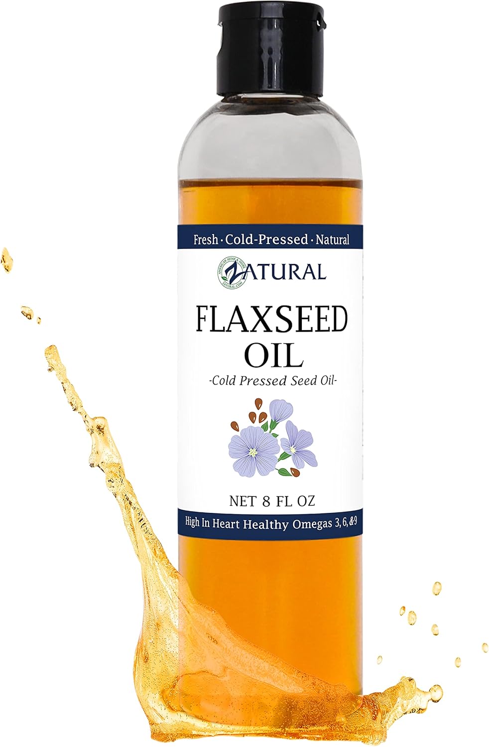 Zatural Flaxseed Oil Organically Grown 100% Pure Flax Seeds Cold Pressed Vegan Omega Fatty Acids (8oz)