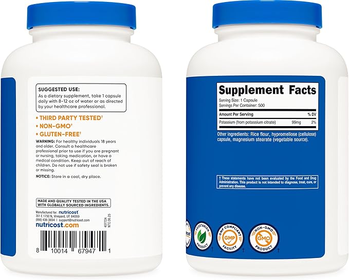 Nutricost Potassium Citrate 99mg, 500 Capsules