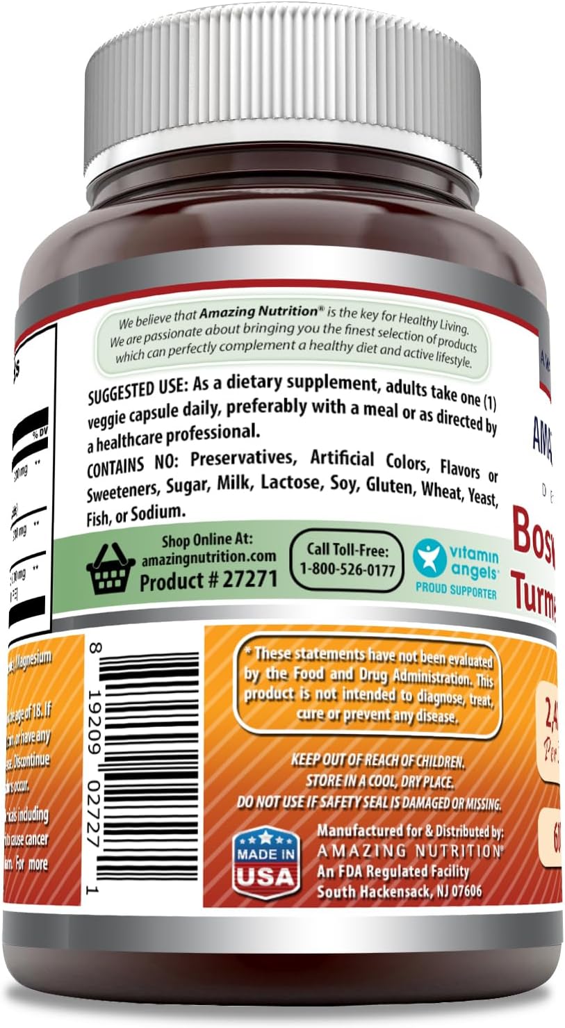 Amazing Formulas Boswellia Extract Turmeric and Tart Cherry Supplement | 2400 Mg Per Serving | 60 Veggie Capsules | Non-GMO | Gluten Free | Made in USA