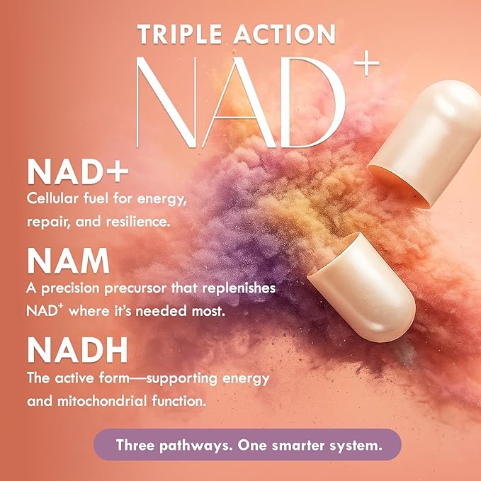 NAD+ Supplement – Triple Action Liposomal NAD+ & NADH Formula for Cellular Energy, Mitochondrial Support, and Longevity, Developed by Dr. Halland, 60 Capsules (30-Day Supply)