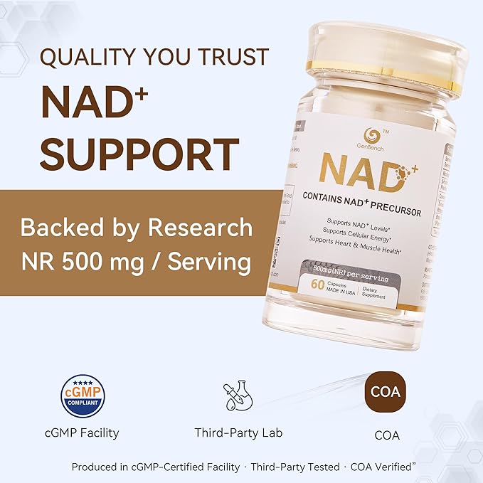 NAD+ Supplement for Healthy Aging & Energy, 500 mg Nicotinamide Riboside (NR) with CoQ10, HMB, Turmeric & Black Pepper, 60 Vegan Capsules | Supports Muscle Strength & Recovery, Heart Health