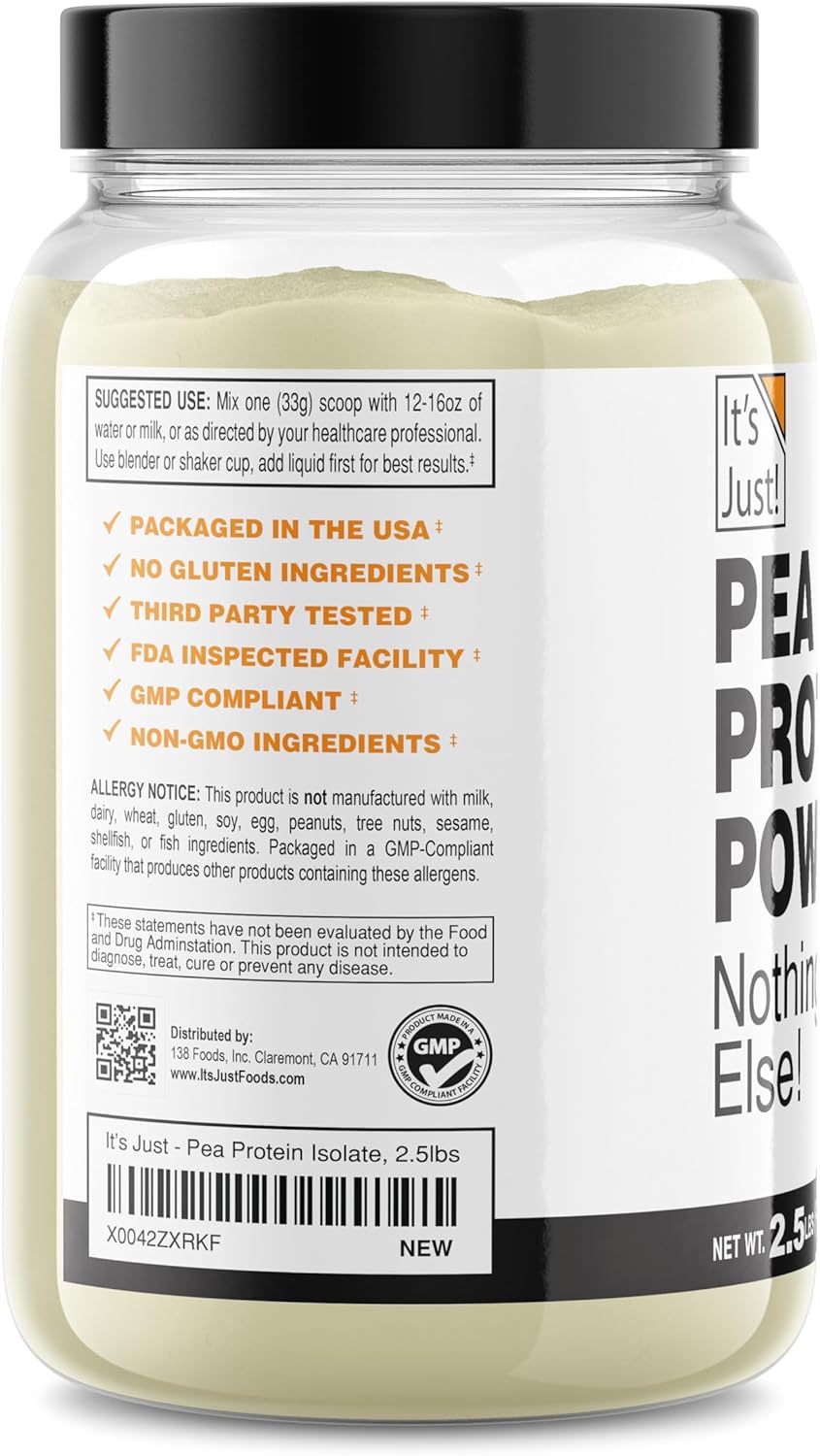 It's Just! - 100% Pea Protein, Vegan Plant Based, Grown in Canada, Premium Quality, Smooth Texture, Gluten Free, Keto Friendly (2.5 Pound, Unflavored)