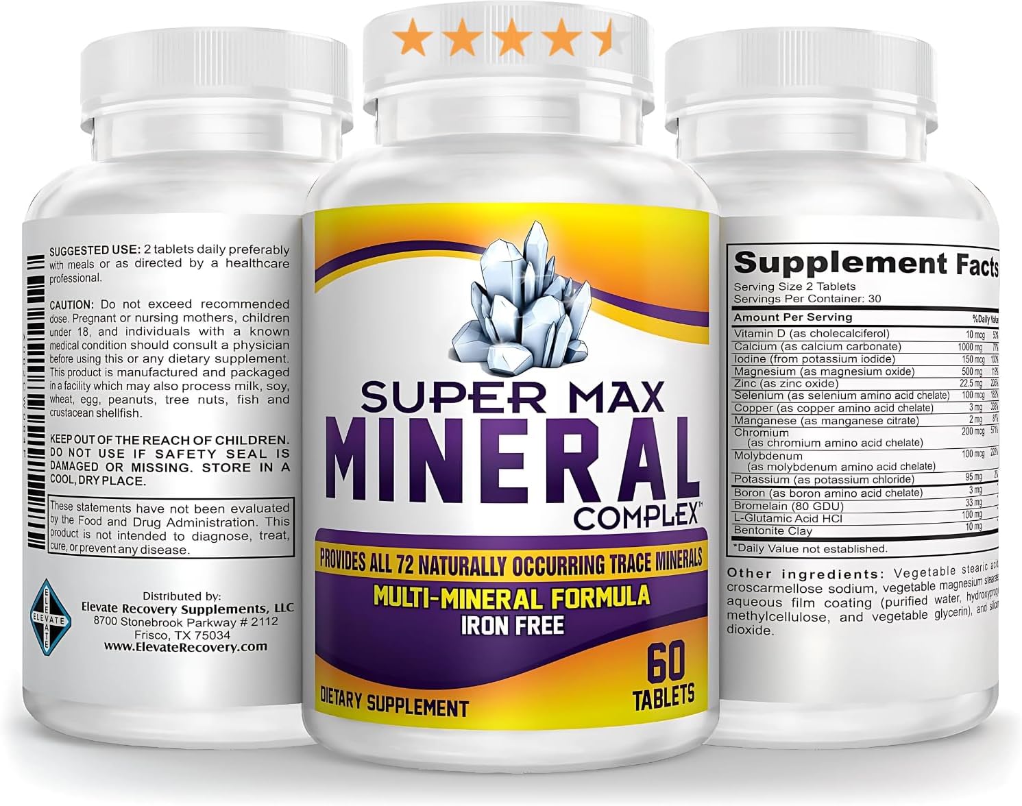 Super-MAX Multimineral Supplement (Iron Free) Multiminerals | High-Potency Multi Mineral Supplements (All-in-1) Minerals Formula | Mineral Complex | 1-Month Supply | 60 Tablets