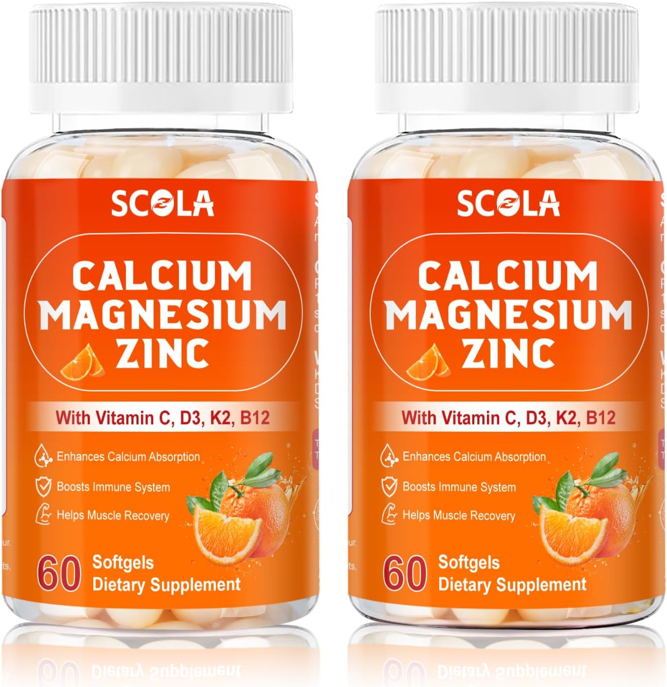 Calcium Magnesium Zinc Supplement with Vitamin C D3 B12 K2, 1000mg Calcium, 400mg Magnesium for Immune Energy Support, Bone Health and Muscle Function Softgels, 120 Count