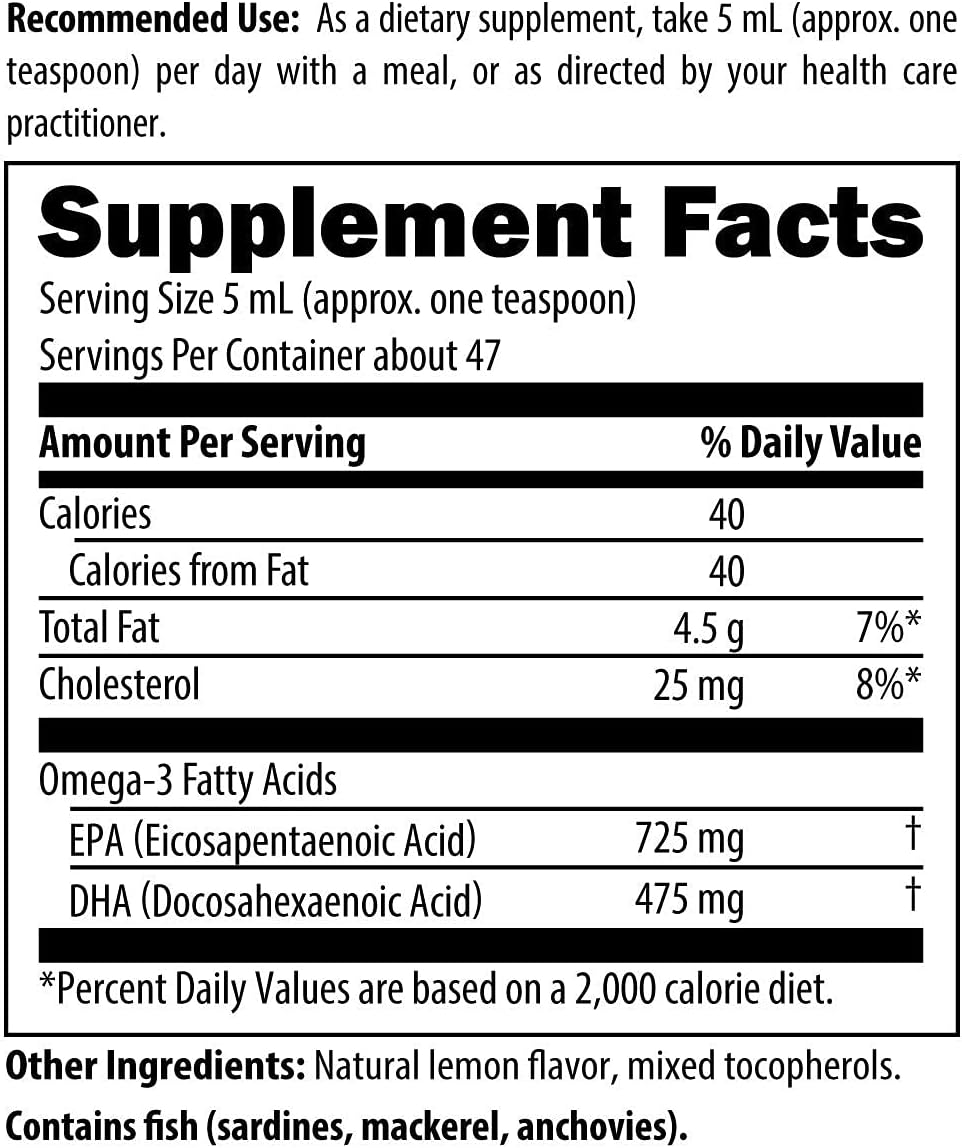 Designs for Health OmegAvail Liquid TG Fish Oil 1200mg - Triglyceride Omega-3 Fish Oil Brain Support Supplement with DHA/EPA - Natural Lemon Flavor (8oz / 47 Servings)