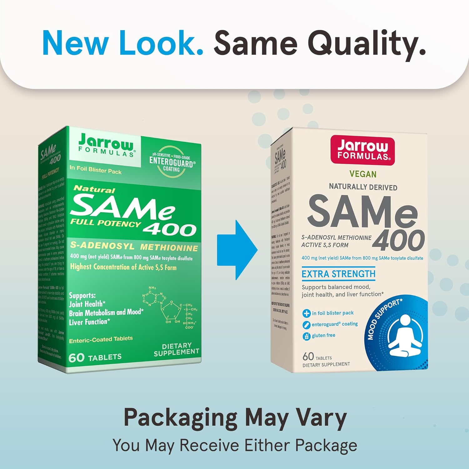 Jarrow Formulas SAMe 400 mg, Supports Joint Health, Liver Function, Brain Metabolism, 60 Tablets, Up To a 60 Day Supply