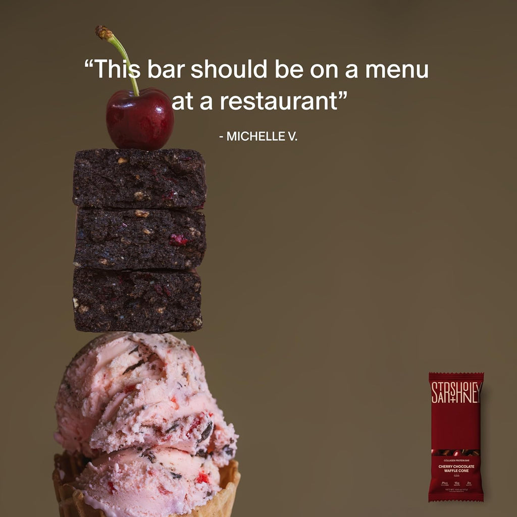 Stars + Honey Protein Bars - Cherry Chocolate Waffle Cone, 15g Protein, 2g Sugar, w/Collagen Keto Friendly Snack - Gluten, Dairy, Seed Oil, & Soy Free - High-Protein Snacks for Energy -10 pack