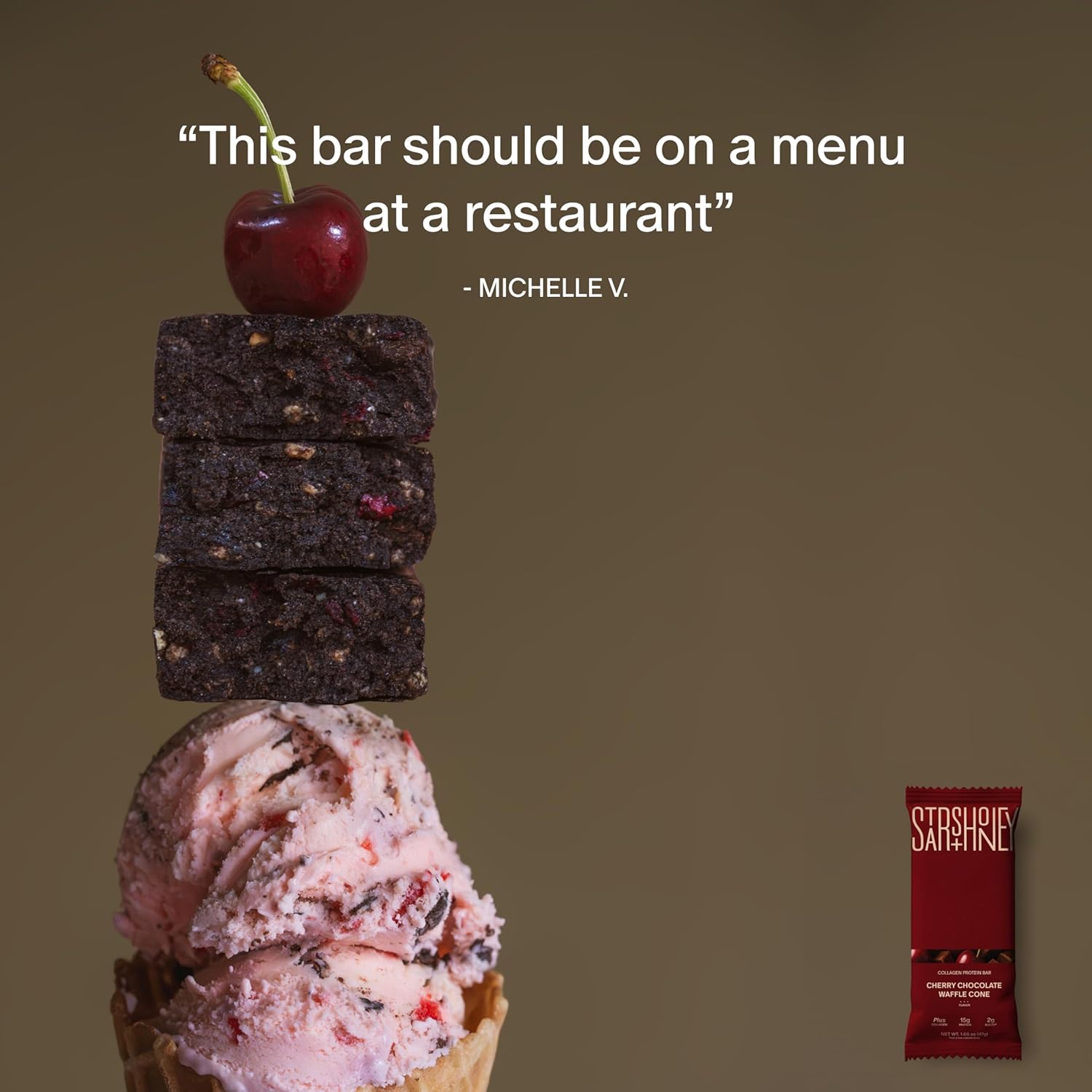 Stars + Honey Protein Bars - Cherry Chocolate Waffle Cone, 15g Protein, 2g Sugar, w/Collagen Keto Friendly Snack - Gluten, Dairy, Seed Oil, & Soy Free - High-Protein Snacks for Energy -10 pack