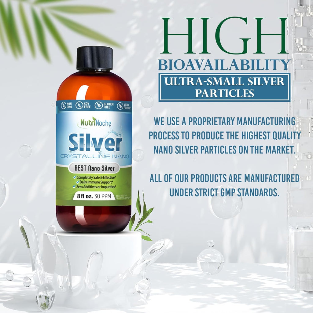 Nutrinoche Ultra Pure Colloidal Silver Spray - Excellent Daily Immune Support - Organic 99.99% Nano Particles - Ultra Pure Silver Hydrosol - 2 Ounces - 30 ppm