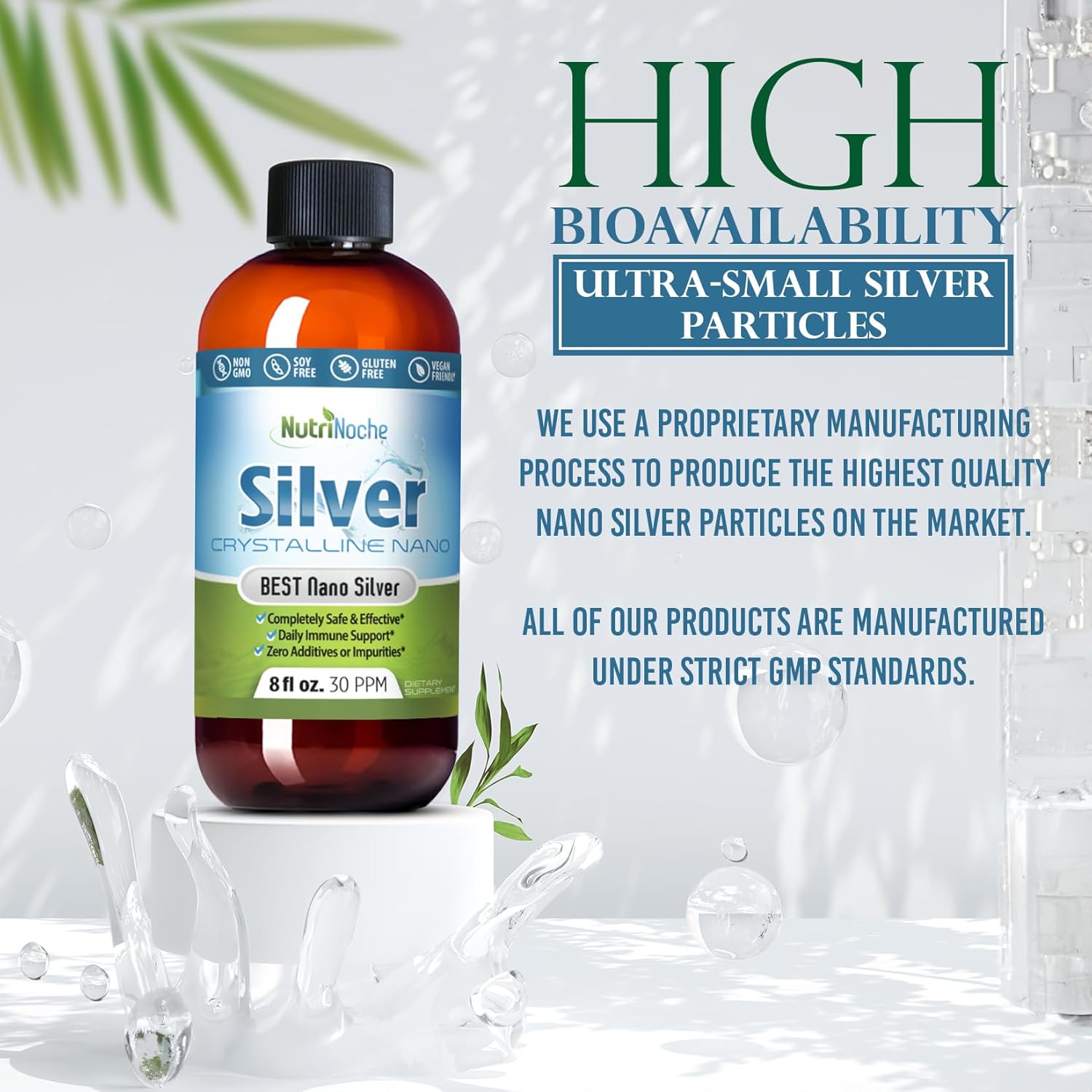Nutrinoche Ultra Pure Colloidal Silver Spray - Excellent Daily Immune Support - Organic 99.99% Nano Particles - Ultra Pure Silver Hydrosol - 2 Ounces - 30 ppm