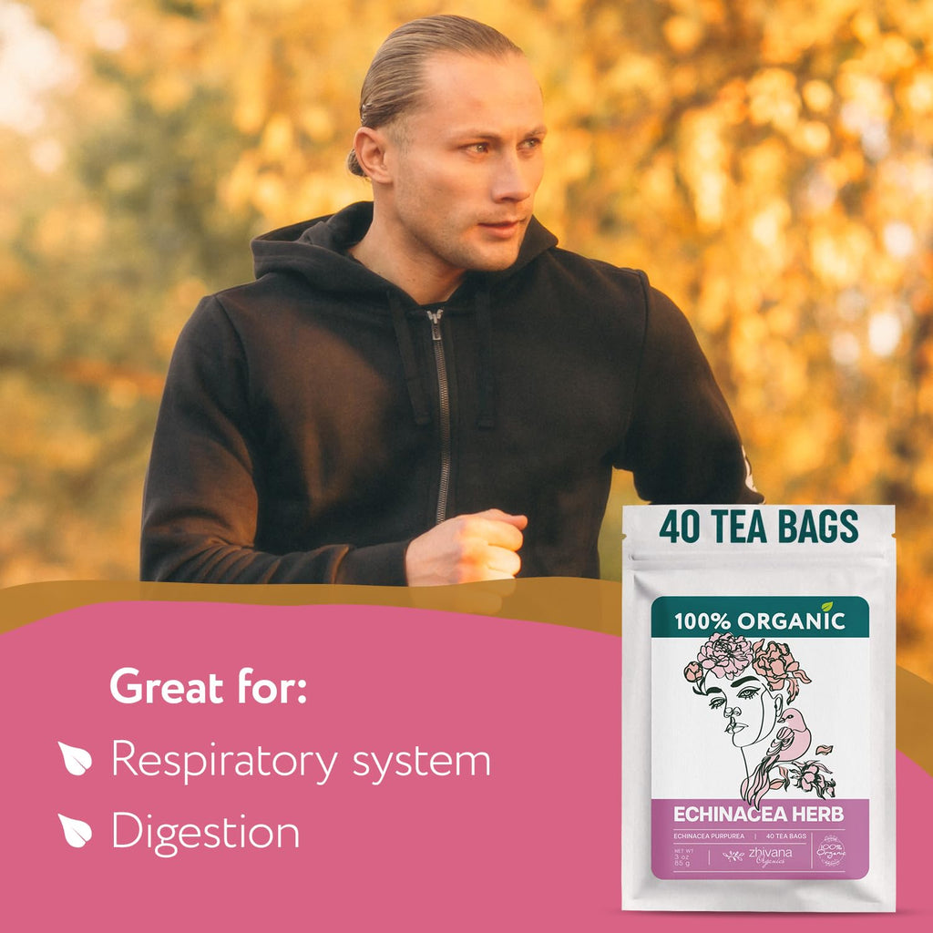 Echinacea Tea Organic (40 Tea Bags) - Medicinal Tea for Seasonal Changes -Natural Immunity Support - Te de Equinacea Organico