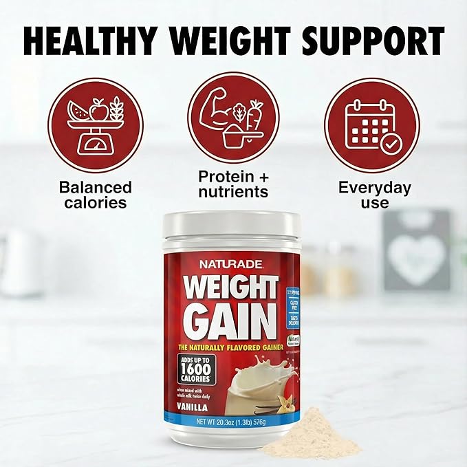 Naturade Weight Gain Nutrition Drink Mix for Healthy Weight Support, Balanced Calories with Protein, Vitamins & Minerals, Vanilla - 40.6 oz