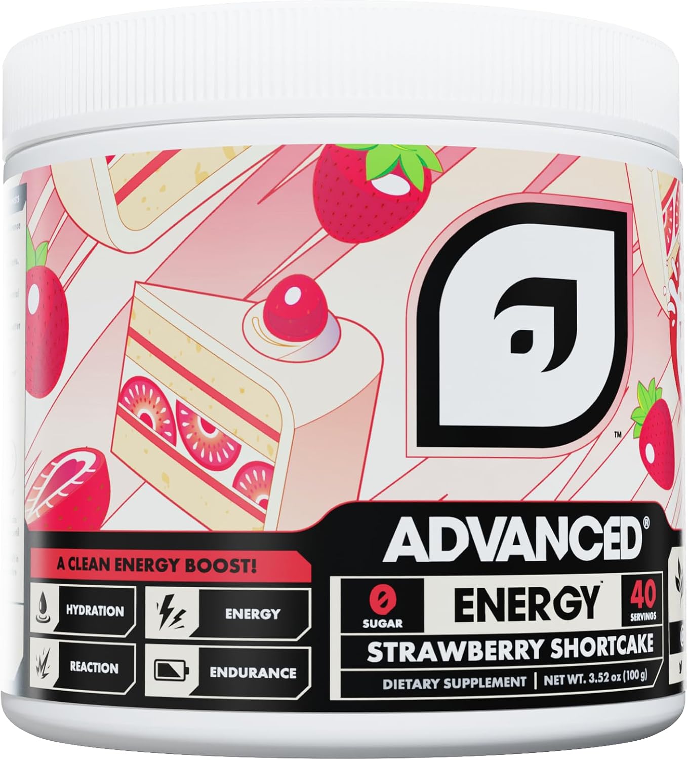 Advanced Energy - Energy Boosting Formula with Electrolytes for Hydration - L-Theanine to Combat Jitters - Sugar Free & Keto Friendly - No Maltodextrin (40 Servings) (Strawberry Shortcake)