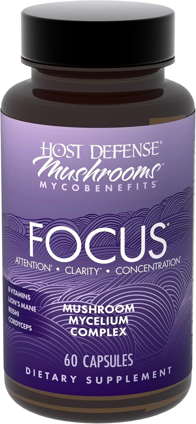 Host Defense MycoBenefits Focus Capsules - Mushroom Supplement for Brain Health Support - Neurological Function Aid for Adults - Includes Lion's Mane, Reishi & B Vitamins - 60 Capsules (30 Servings)