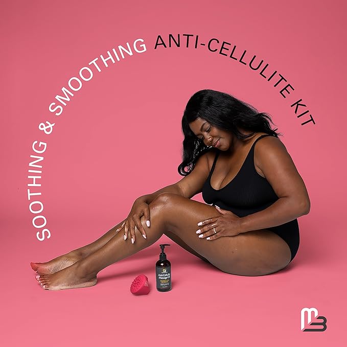 Anti Cellulite Massage Oil and Silicone Body Brush – Collagen and Stem Cell Skin Tightening Formula for Smoothing and Firming, 8 fl oz by M3