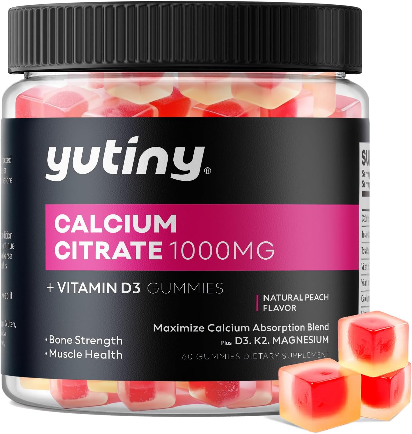 Calcium Citrate Filled Gummies, Extra Absorption Calcium Citrate 1000mg with Vitamin D3, K2 & Magnesium, Chewable Supplement for Bone, Muscle Health, 60 Count
